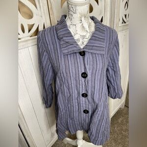 HABITAT Clothes To Live In Top Sz Large Blue 100% Linen Button Blue Lagenlook